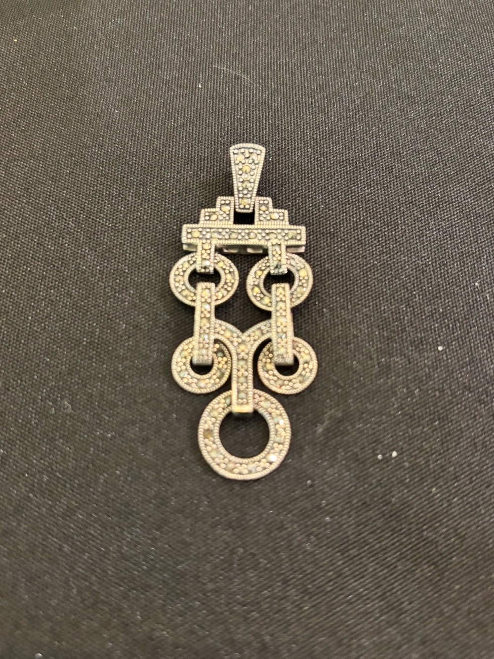 Pavé Linked Circle Drop Pendant - Sterling 925 Silver Tone